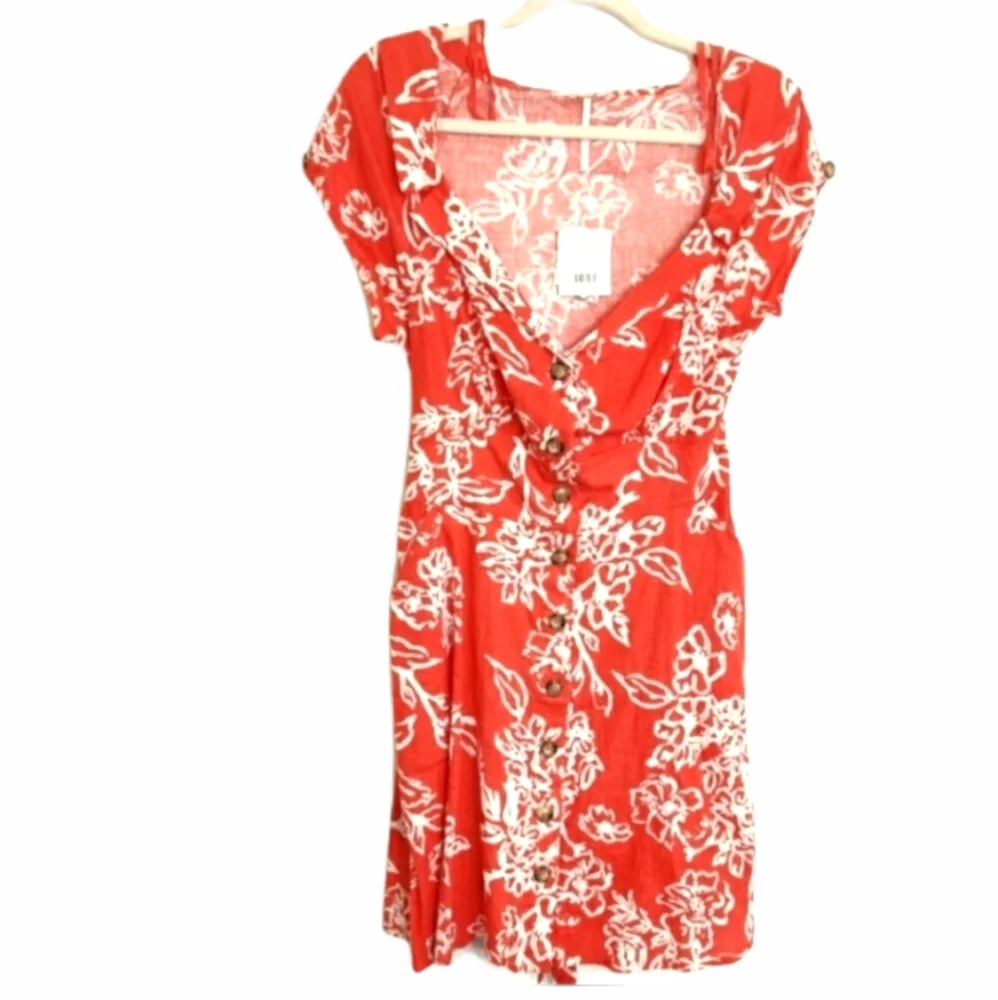 FREE PEOPLE A Thing Called Love Mini Linen Red Floral Dress NWT sz 12